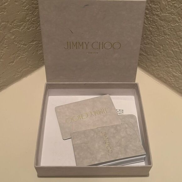 Jimmy Choo Small Square Box Light Gray Gold Lettering Luxury Storage Decor - Picture 4 of 10